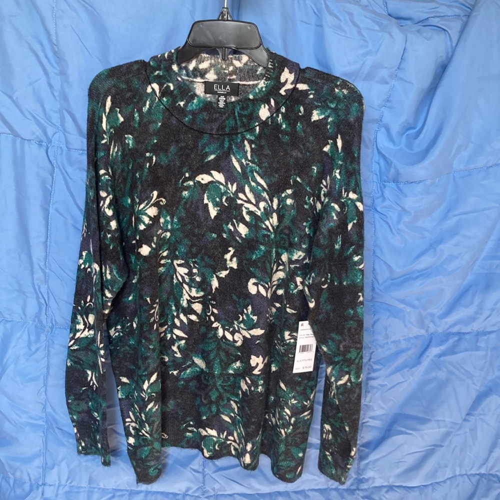 ELLA sweater abstract floral print deep teal office casual XLP XL petite